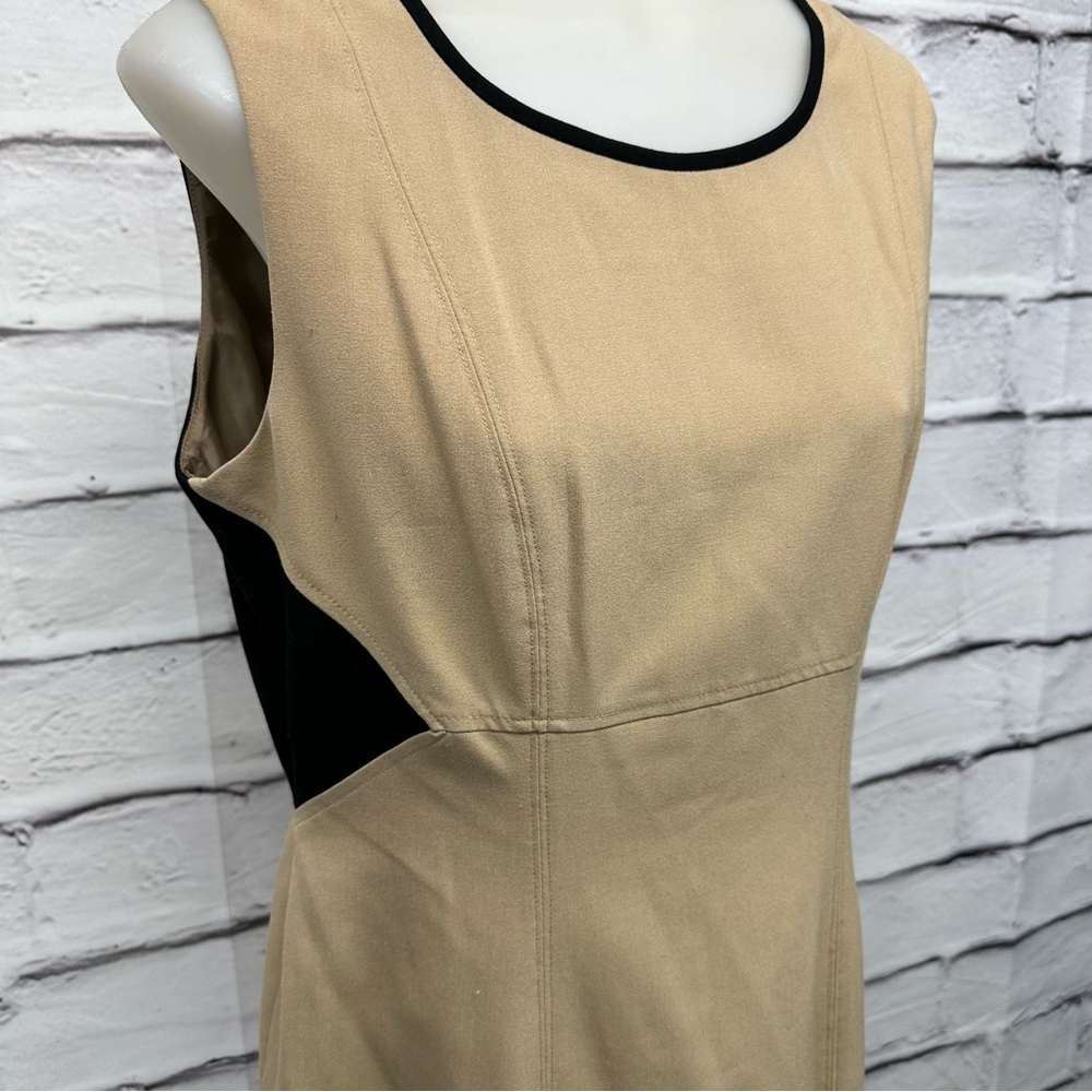 CALVIN KLEIN Dress Color Block Tan Black Lined Sheath Career Sz 10 sleev… - Picture 3 of 12